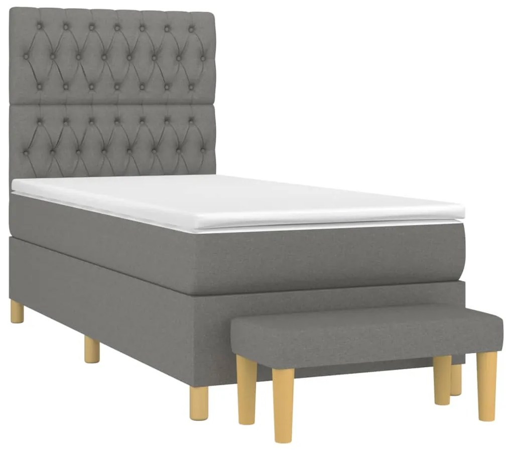 vidaXL Κρεβάτι Boxspring με Στρώμα Σκούρο Γκρι 90x200 εκ. Υφασμάτινο