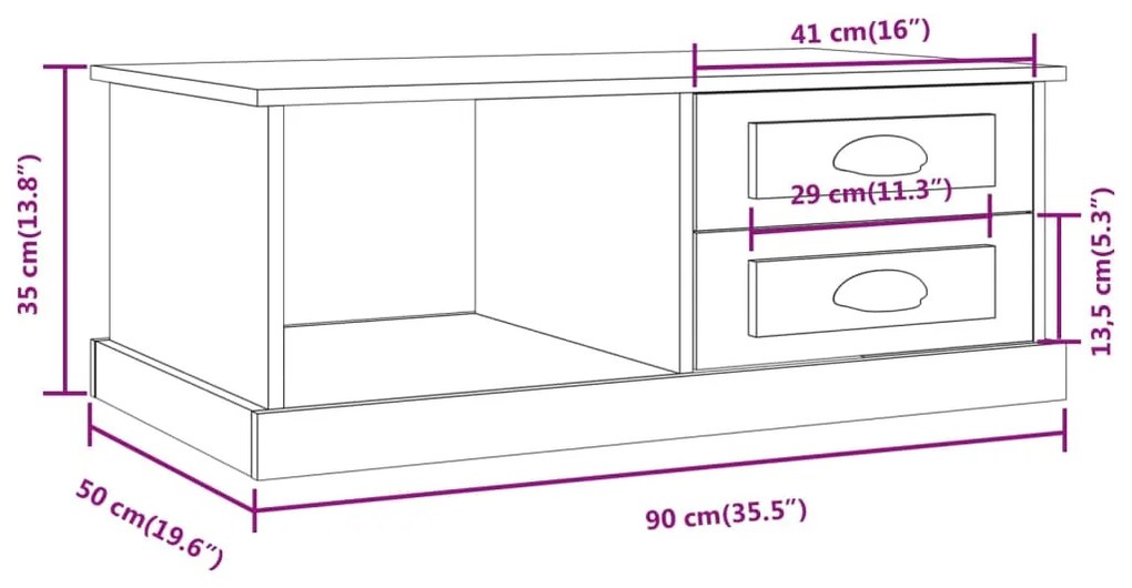 Τραπεζάκι Σαλονιού Λευκό 90 x 50 x 35 εκ. Επεξεργασμένο Ξύλο - Λευκό