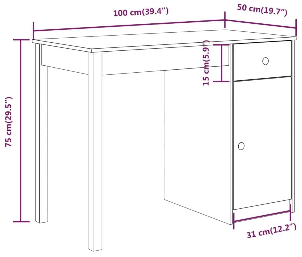 Γραφείο 100 x 50 x 75 εκ. από Μασίφ Ξύλο Πεύκου - Καφέ