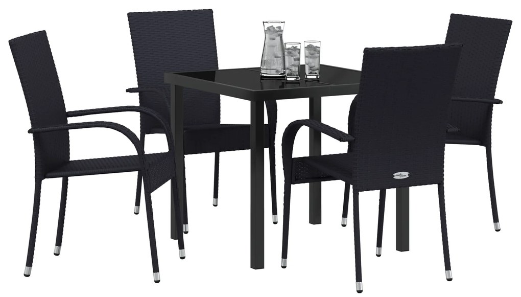 vidaXL Σέτ φαγητού για κήπο 5 pcs Μαύρο Ράτα PE