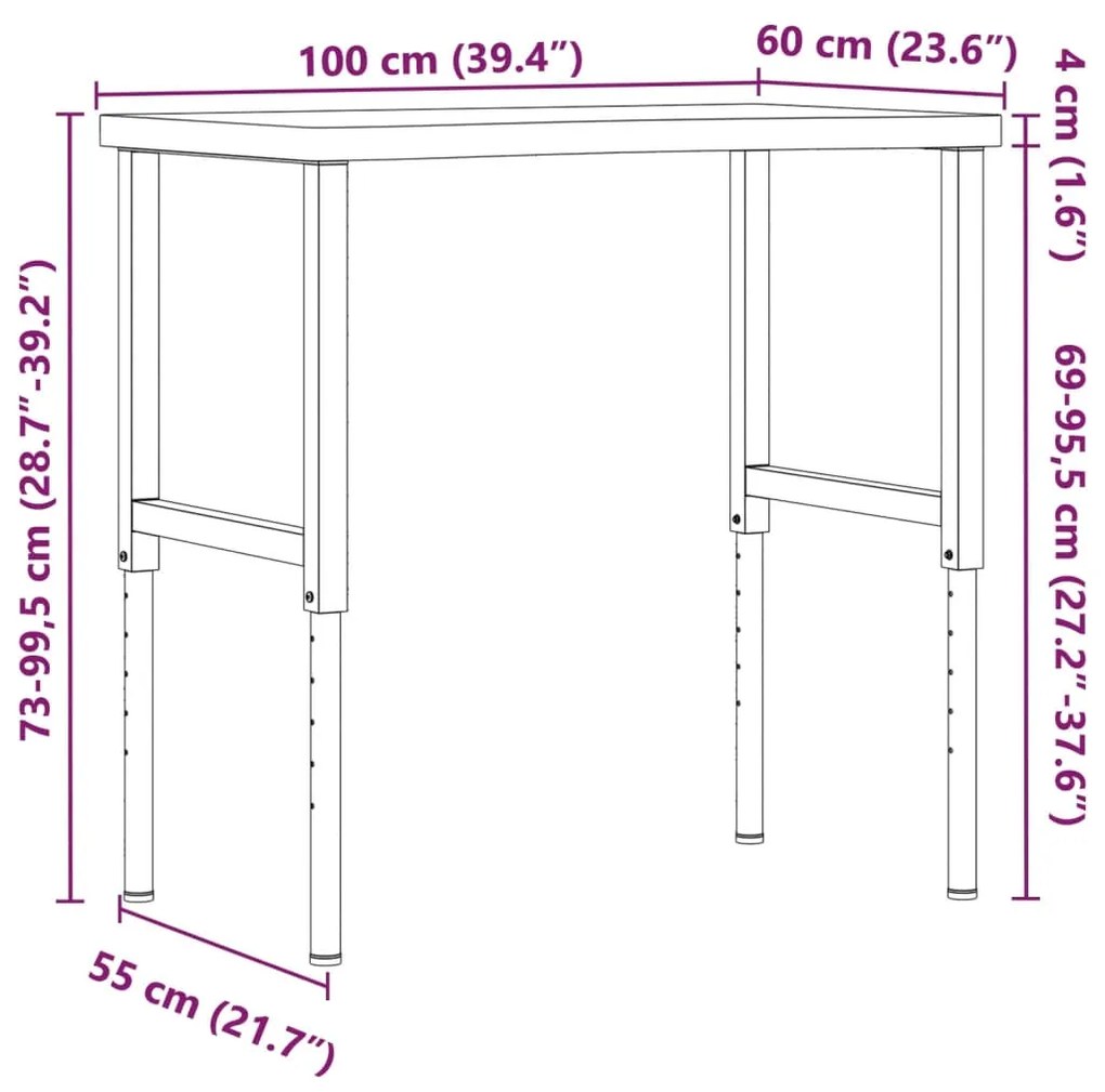 VIDAXL ΠΑΓΚΟΣ ΕΡΓΑΣΙΑΣ 100X(55-60)X(73-99,5) ΕΚ. ΑΠΟ ΜΑΣΙΦ ΞΥΛΟ ΟΞΙΑΣ 3309689