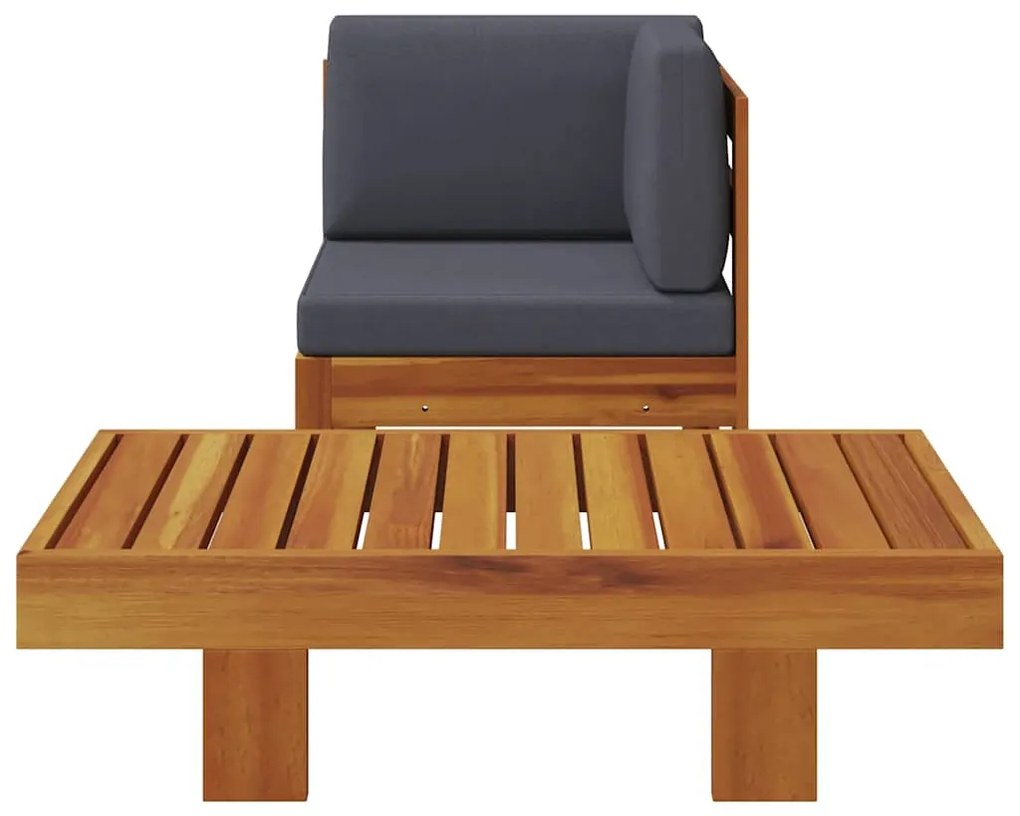 vidaXL Σαλόνι Κήπου 2 Τεμαχίων από Ξύλο Ακακίας Σκούρα Γκρι Μαξιλάρια