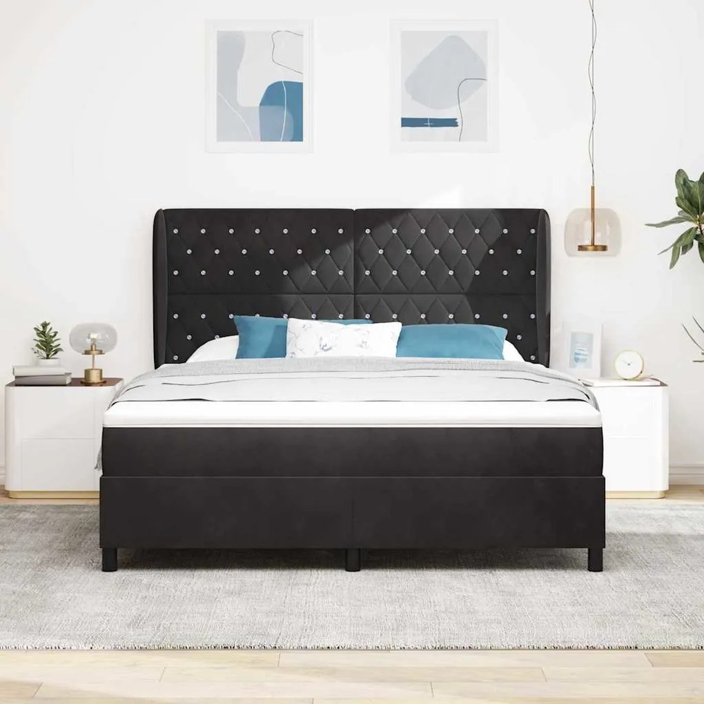 vidaXL Κρεβάτι με ελατήρια με στρώμα Μαύρο 180 x 200 cm Βελούδο
