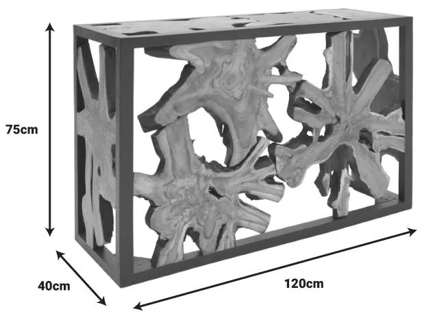 Κονσόλα Donis Inart φυσικό-μαύρο μασίφ ξύλο teak 120x40x75εκ 120x40x75 εκ.