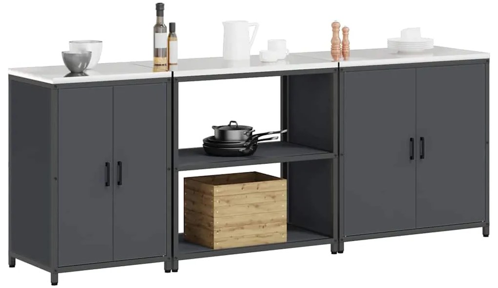 vidaXL Σετ Αποθήκευσης Κουζίνας με ράφι 3 pcs Ανθρακί 240 x 50 x 92 εκ