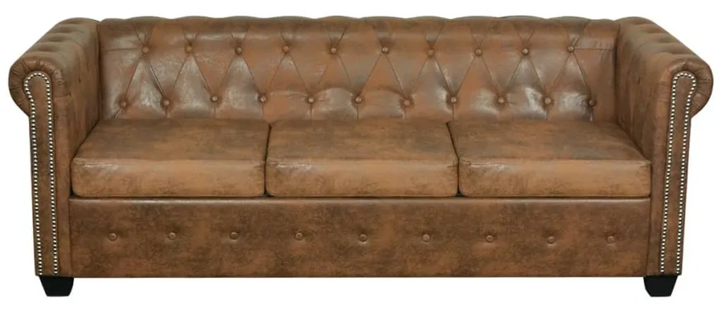 vidaXL Καναπές Τριθέσιος Chesterfield Καφέ Συνθετικό Δέρμα