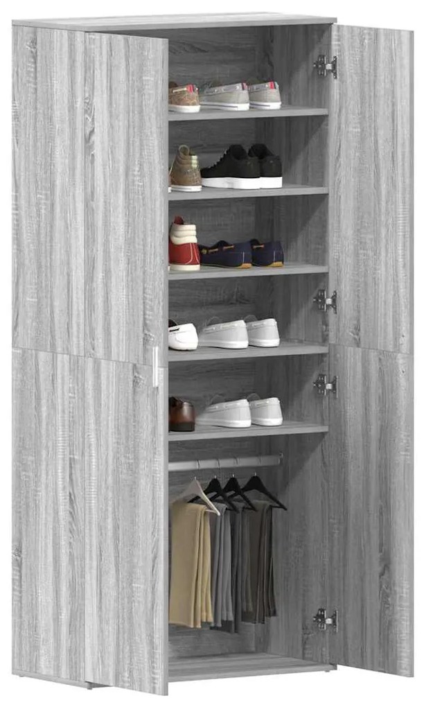 vidaXL Ντουλάπα Παπουτσιών Γκρι 80 x 39 x 180 εκ Επεξεργασμένο ξύλο