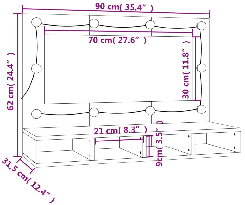 Έπιπλο Καθρέπτη με LED Γκρι Σκυροδέματος 90x31,5x62 εκ. - Γκρι