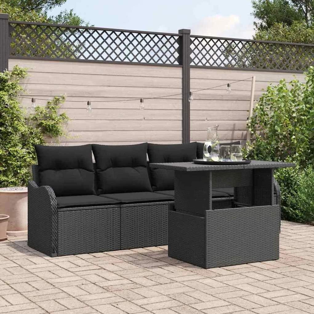 vidaXL Σετ Καναπέ Κήπου με μαξιλάρι 5 pcs Μαύρο Πολυ ράταν