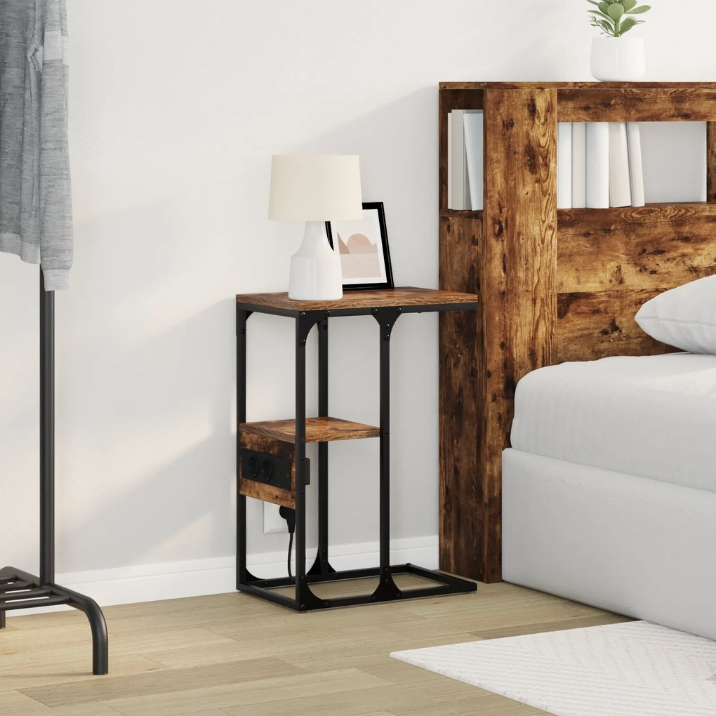 vidaXL Κομοδίνο Καπνιστή δρυς 41.5 x 26 x 60.5 εκ Επεξεργασμένο ξύλο