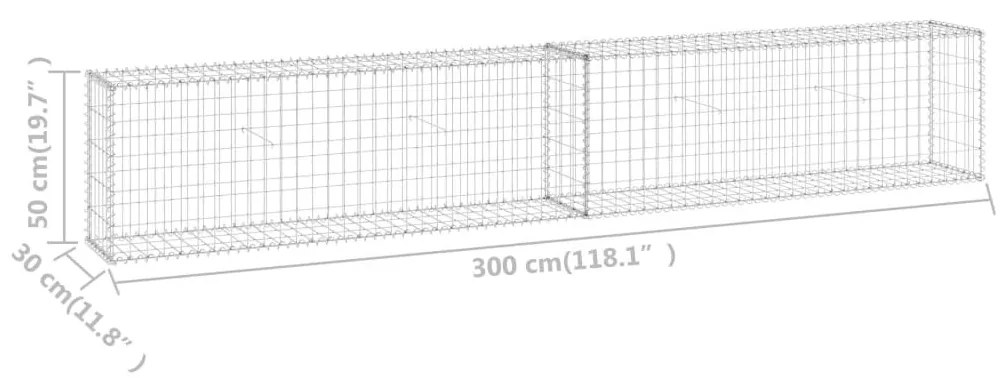 Συρματοκιβώτιο Τοίχος 300x30x50 εκ. Γαλβαν. Χάλυβας + Καλύμματα - Ασήμι