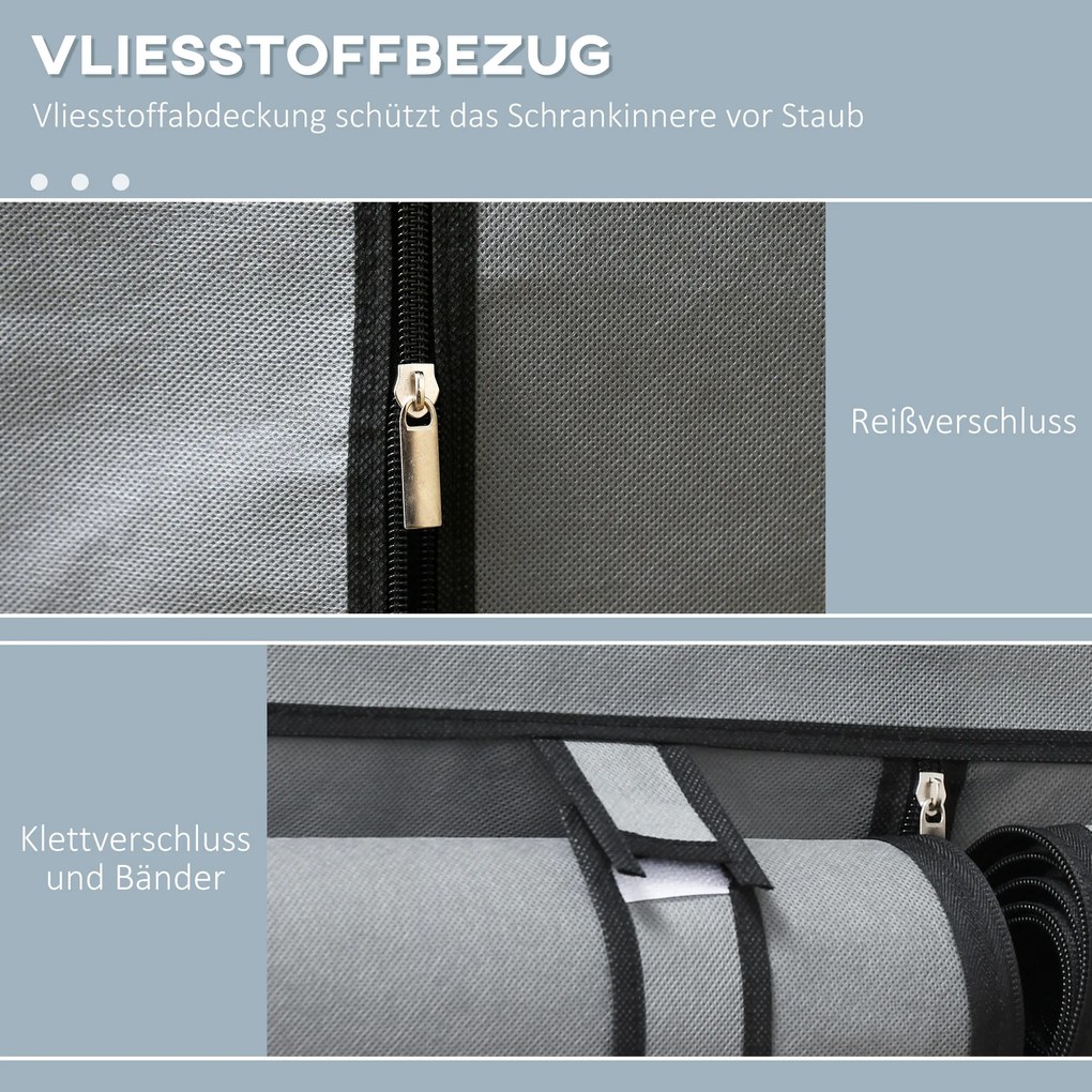 Ντουλάπα από ύφασμα HOMCOM, λύση αποθήκευσης, 4 ράφια, 2 ράβδοι ρούχων, Γκρι