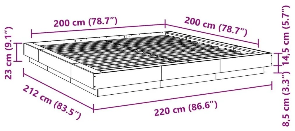 Πλαίσιο Κρεβατιού Καφέ Δρυς 200x200 εκ. Επεξεργασμένο Ξύλο - Καφέ