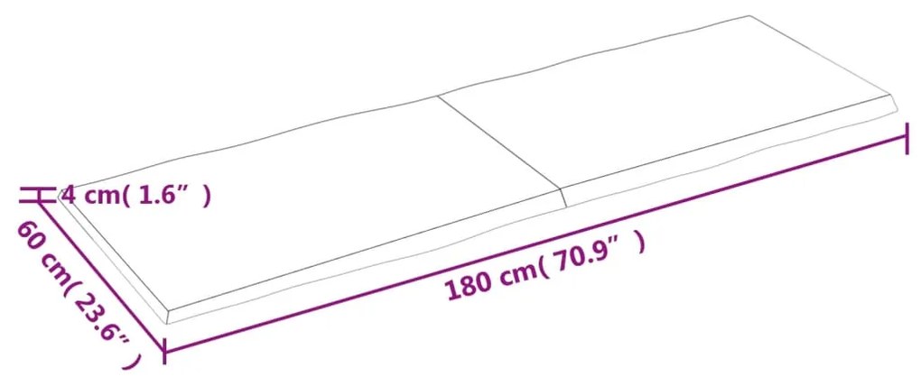 Επιφ Τραπεζιού Αν Καφέ 180x60x(2-4)εκ.Ακατέργ. Μασίφ Ξύλο Δρυός - Καφέ