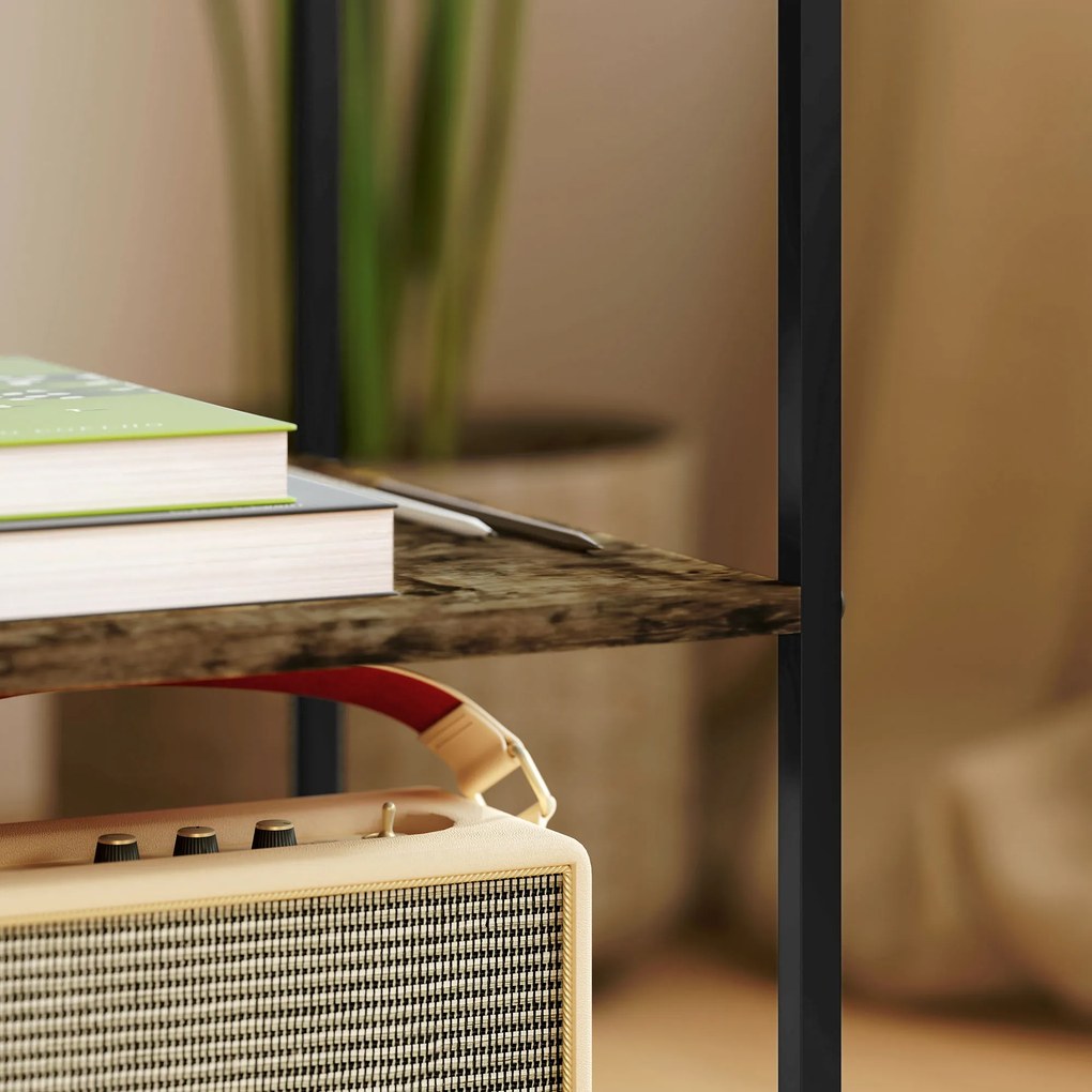 HOMCOM Σετ 2 τραπεζάκια σαλονιού με γυάλινη επιφάνεια, σχεδιασμός 3 επιπέδων, μεταλλικός σκελετός, για σαλόνι, υπνοδωμάτιο, καφέ