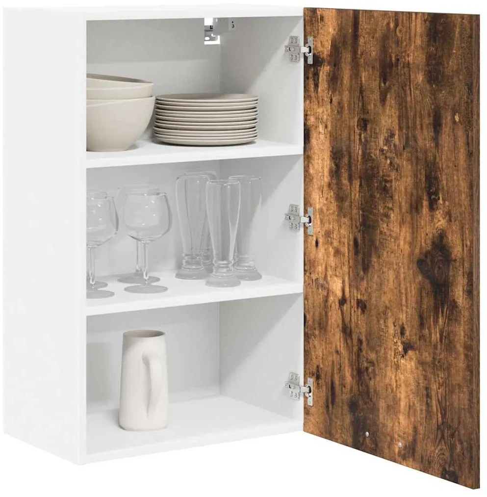 vidaXL Κρεμαστό ντουλάπι Καπνιστός Δρυς και Λευκό 50 x 31 x 80 εκ.