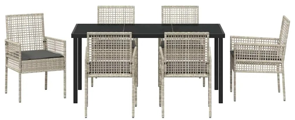 vidaXL Σέτ φαγητού για κήπο με μαξιλάρι 7 pcs Ανοιχτό γκρι Πολυ ράταν