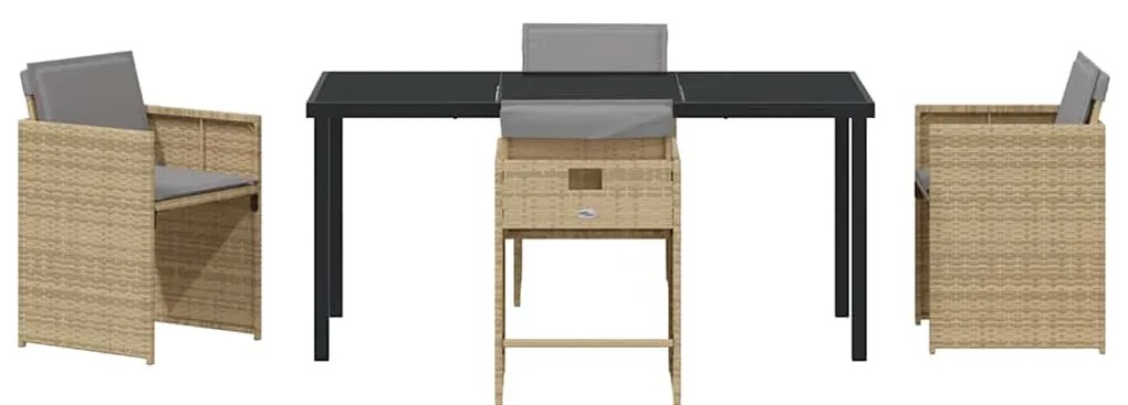 vidaXL Σέτ φαγητού για κήπο με μαξιλάρι 5 pcs Μπεζ συνθετικό ρατάν