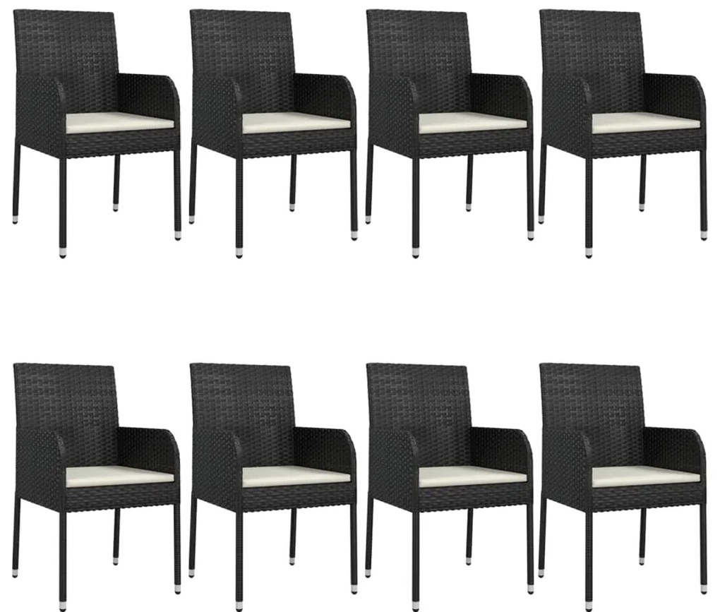 vidaXL Σετ Τραπεζαρίας Κήπου 9 τεμ Μαύρο από Συνθ. Ρατάν με Μαξιλάρια