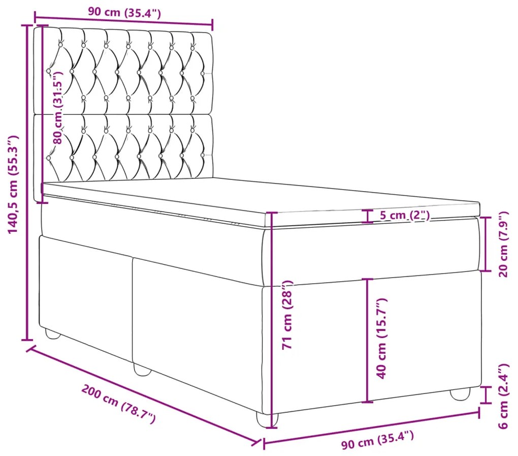 Κρεβάτι Boxspring με Στρώμα Κρεμ 90x200 εκ.Υφασμάτινο - Κρεμ