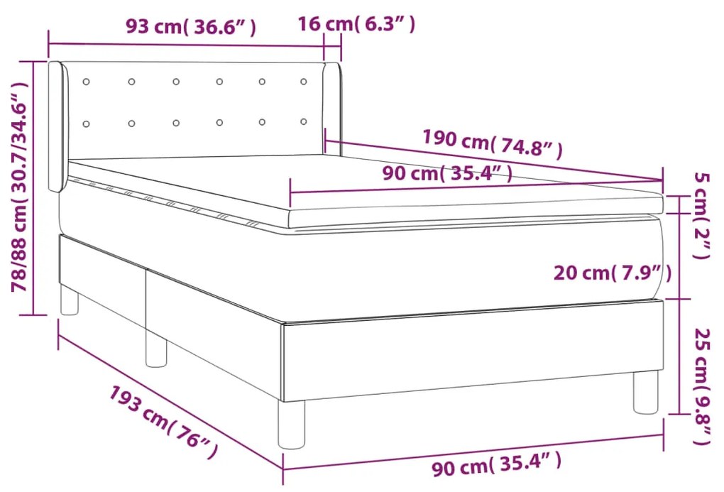 Κρεβάτι Boxspring με Στρώμα Σκούρο Μπλε 90x190 εκ. Βελούδινο - Μπλε