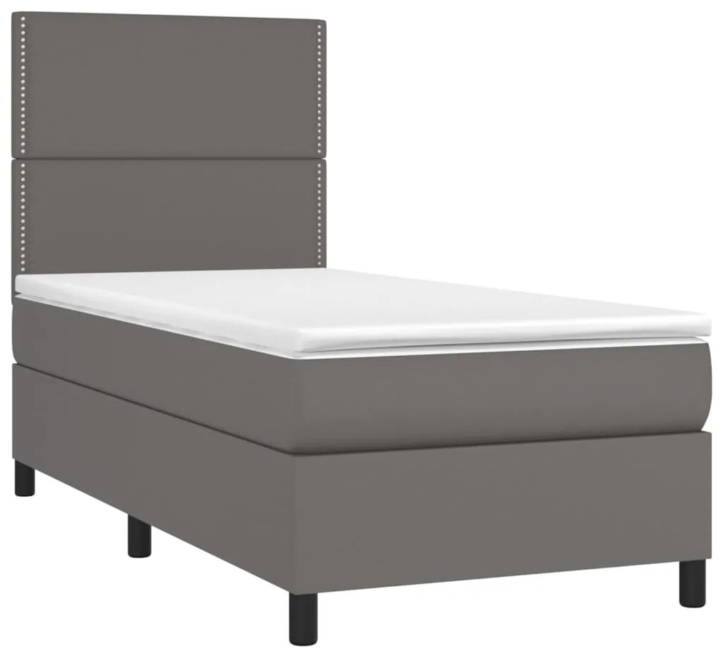 vidaXL Κρεβάτι Boxspring με Στρώμα Γκρι 90x200 εκ. από Συνθετικό Δέρμα