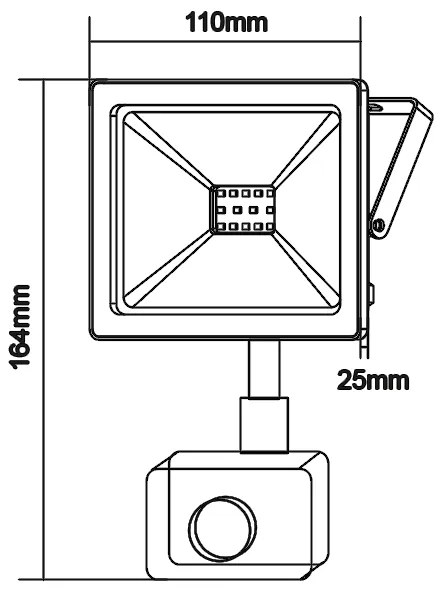 BLACK SENSOR LED SMD FLOOD LUMINAIRE IP66 10W 6000K 880Lm 230V RA80 - Q1060S - 6000K - Q1060S