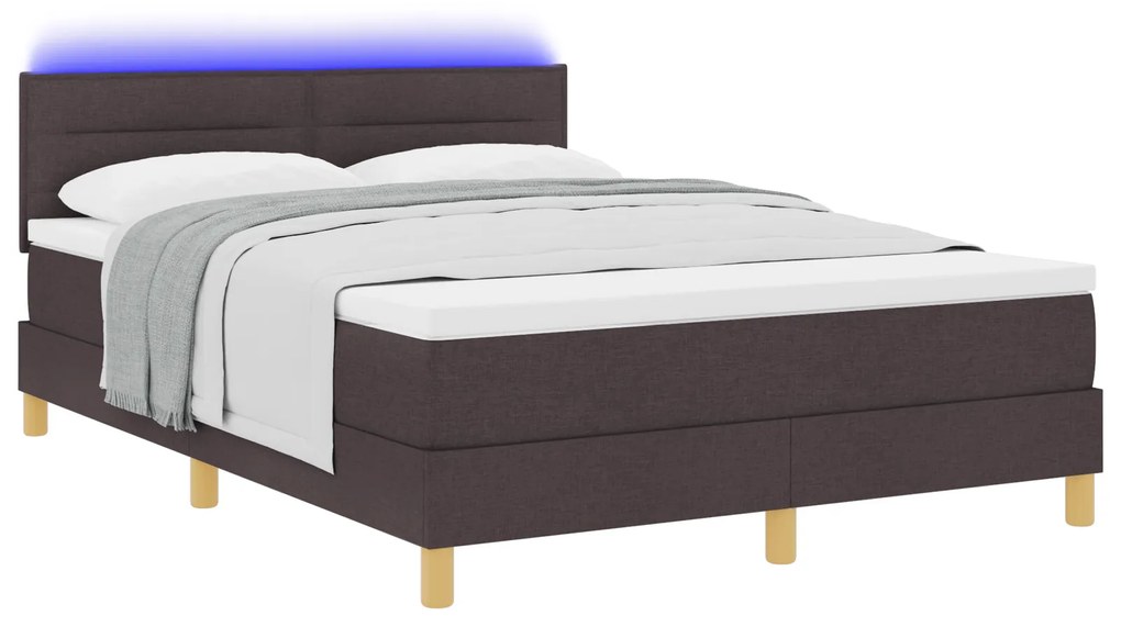 vidaXL Κρεβάτι με σκελετό με Στρώμα & LED Σκούρο Καφέ 140x190 εκ. Ύφασμα