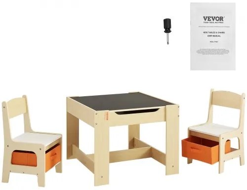 VEVOR Kids Table and Chair Set, Wooden Activity Table with Storage Space and Boxes, Kids Play Table for Toddlers Art, Craft, Reading, Learning