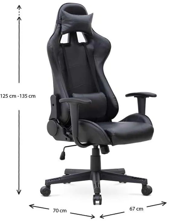 Καρέκλα γραφείου Gaming Alonso Megapap από τεχνόδερμα χρώμα μαύρο 67x70x125/135 εκ.