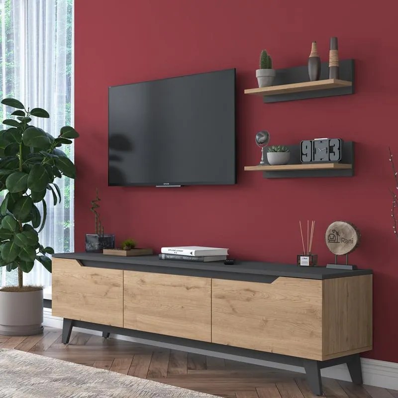 Σύνθετο σαλονιού Kasia oak-μαύρο μαρμάρου 180x35x48,5εκ 180x35x48.5 εκ.