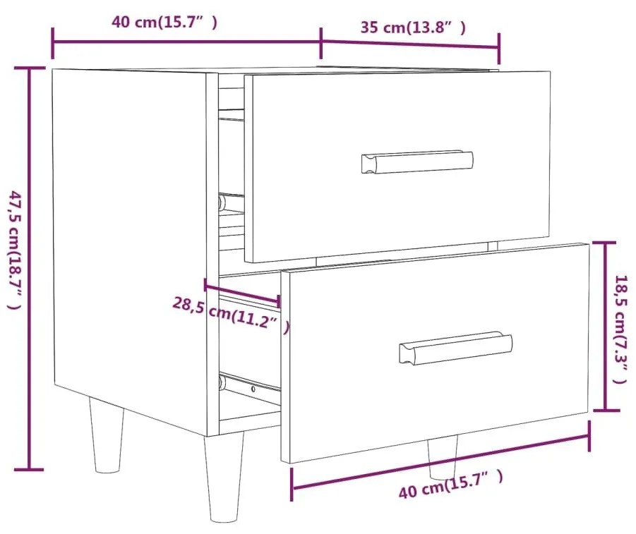 Κομοδίνα 2 τεμ. Καπνιστή Δρυς 40 x 35 x 47,5 εκ. - Καφέ