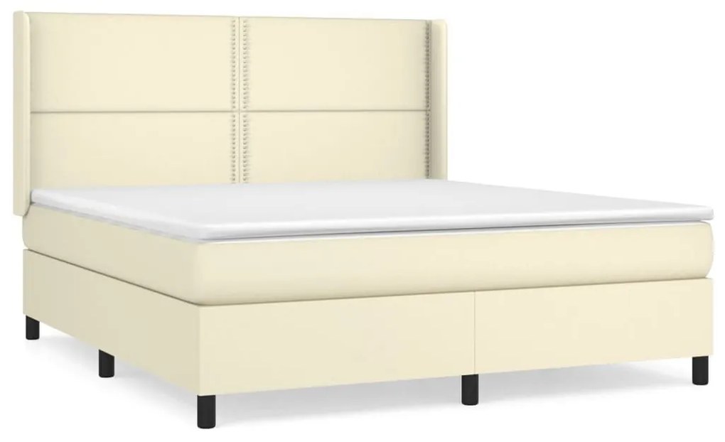 Κρεβάτι Boxspring με Στρώμα Κρεμ 160x200εκ. από Συνθετικό Δέρμα - Κρεμ