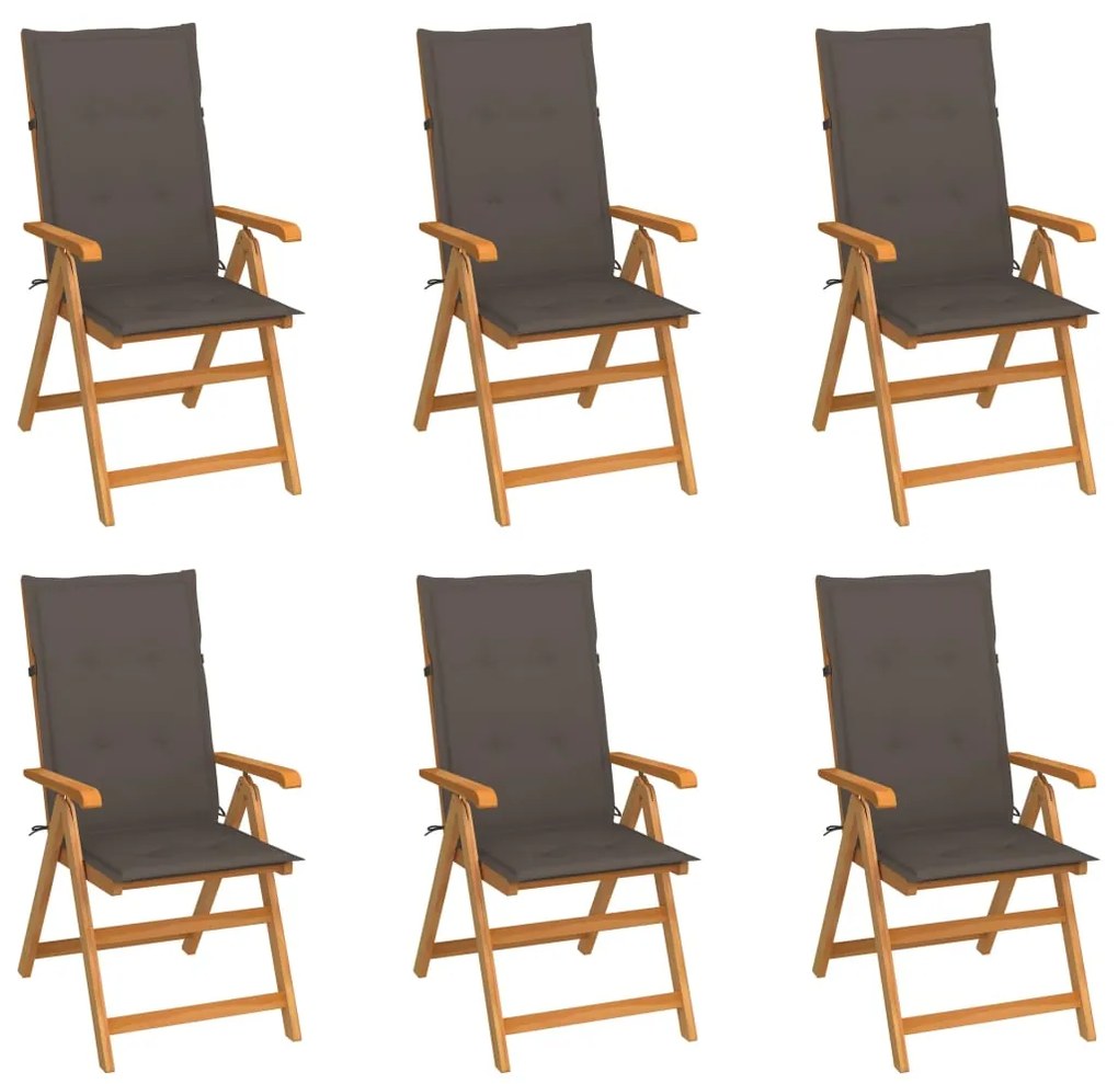 Καρέκλες Κήπου 6 τεμ. από Μασίφ Ξύλο Teak με Taupe Μαξιλάρια