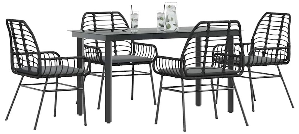 Σετ Τραπεζαρίας Κήπου 5Τεμ. Μαύρο Συνθ.Ρατάν/Γυαλί με Μαξιλάρια