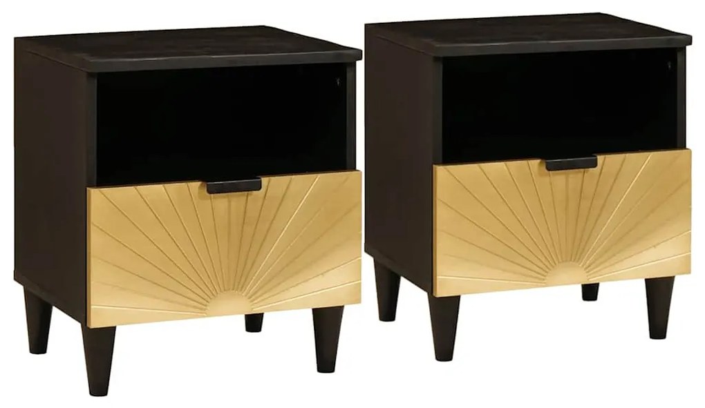 vidaXL Κομοδίνο με συρτάρι 2 pcs Μαύρο και Χρυσό 40 x 33 x 46 εκ.