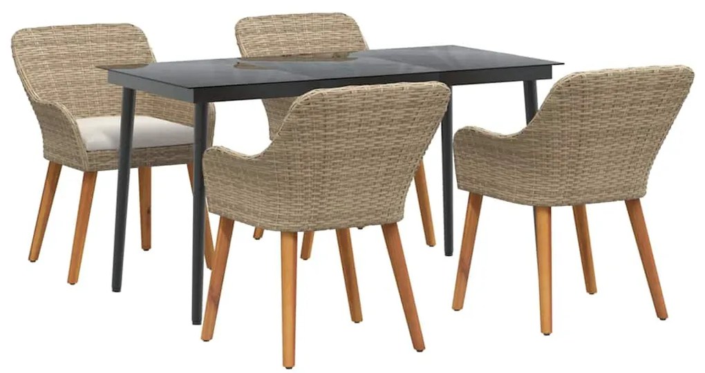vidaXL Σέτ φαγητού για κήπο με μαξιλάρι 5 pcs Μπεζ συνθετικό ρατάν