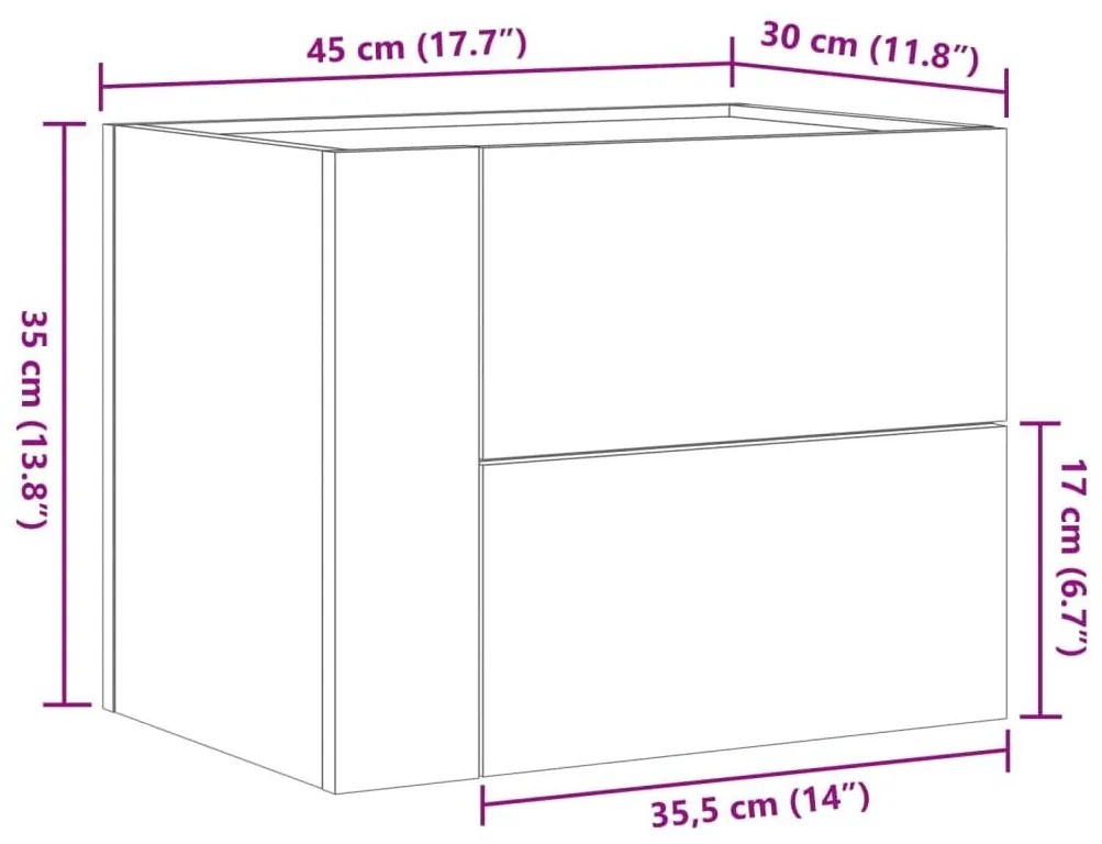 Κομοδίνα Επιτοίχια 2 τεμ. Μαύρα 45x30x35 εκ. - Μαύρο