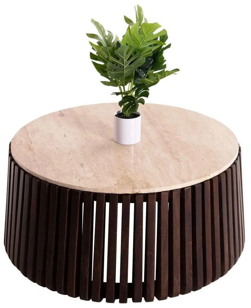 Τραπέζι Σαλονιού Krest HM9712 Φ90x40cm Από Μασίφ Ακακία Brown Wood