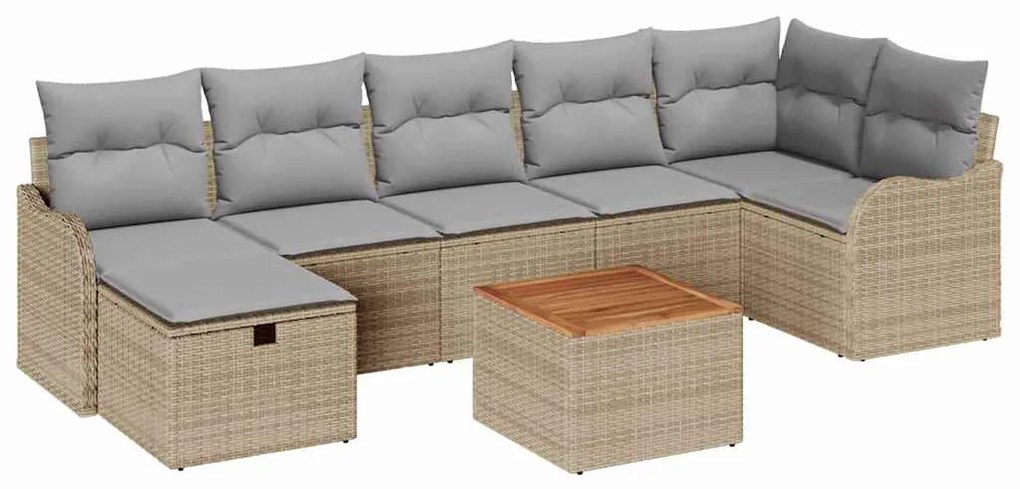 vidaXL Σετ Καναπέ Κήπου με μαξιλάρι 8 pcs Μπεζ Πολυ ράταν