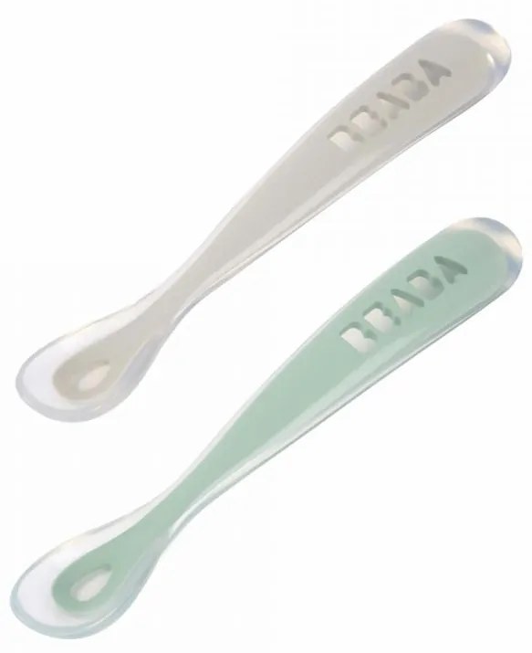 Κουτάλια σιλικόνης 1st stage (2 τεμ) με κουτί μεταφοράς Grey/Sage Green Béaba