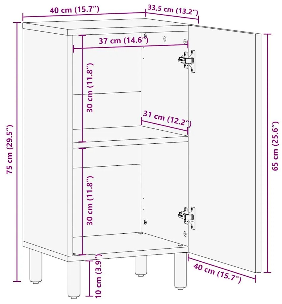 Μπουφές 40x33,5x75 εκ. από Μασίφ Ακατέργαστο Ξύλο Μάνγκο - Καφέ