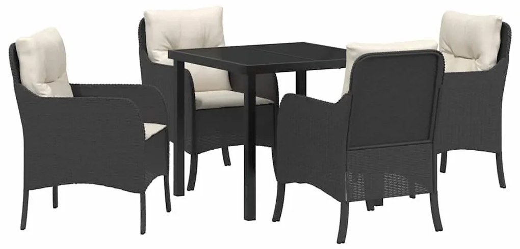vidaXL Σέτ φαγητού για κήπο με μαξιλάρι 5 pcs Μαύρο Πολυ ράταν
