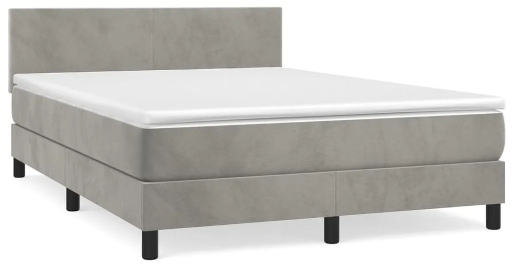 vidaXL Κρεβάτι Boxspring με Στρώμα Ανοιχτό Γκρι 140x190 εκ. Βελούδινο