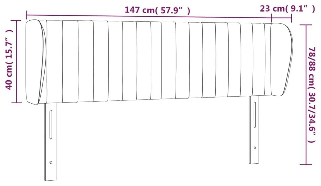 Κεφαλάρι με Πτερύγια Ανοιχτό Γκρι 147x23x78/88 εκ. Υφασμάτινο - Γκρι
