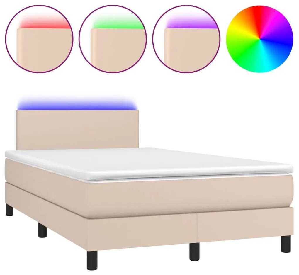 vidaXL Κρεβάτι Boxspring Στρώμα&LED Καπουτσίνο 120x190 εκ. Συνθ. Δέρμα