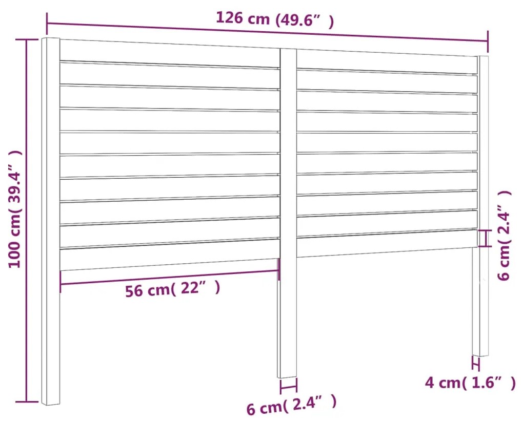 Κεφαλάρι Κρεβατιού Μαύρο 126 x 4 x 100 εκ. Μασίφ Ξύλο Πεύκου - Μαύρο