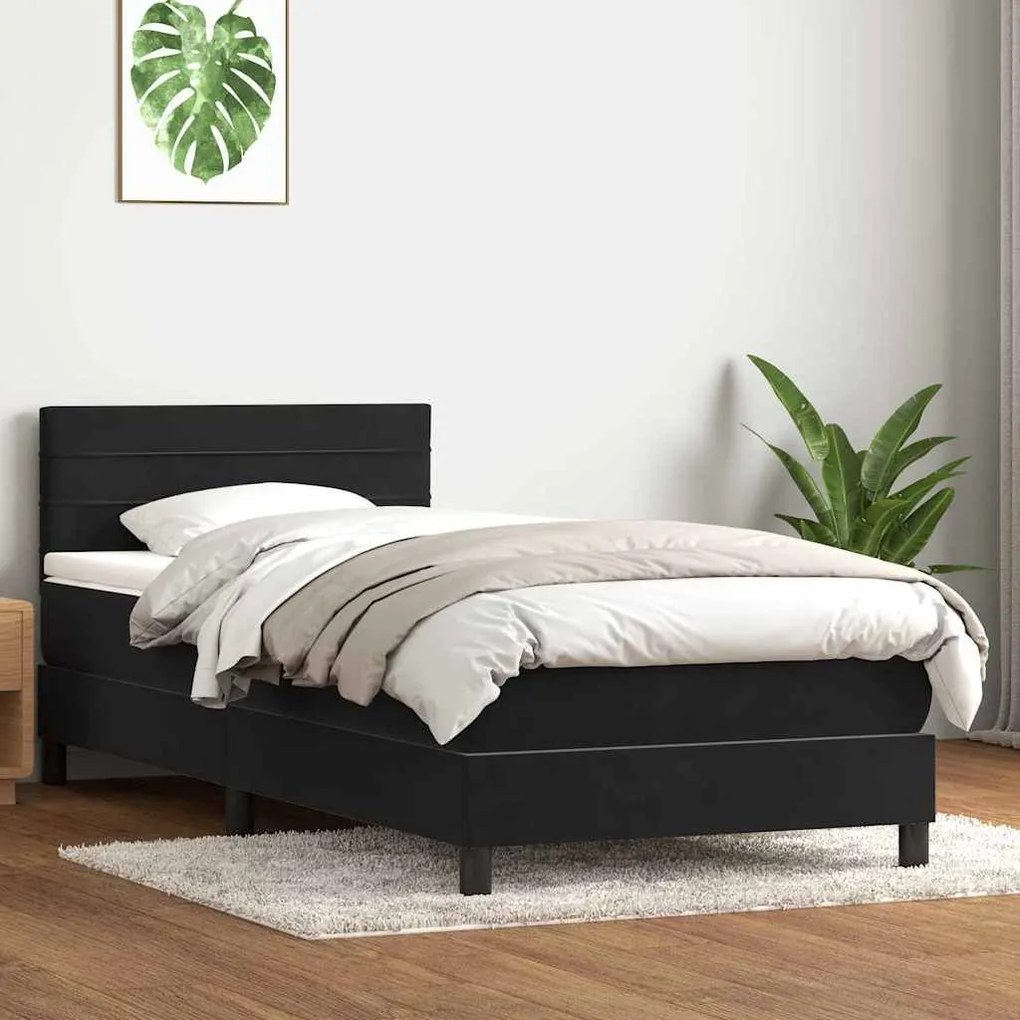 Box Spring Κρεβάτι με στρώμα Μαύρο 100x220 εκ. Βελούδινο - Μαύρο