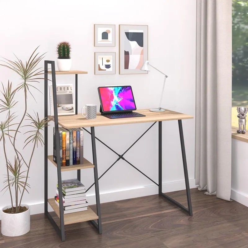 Γραφείο Deckstor με Ραφιέρα Oak &amp; Μαύρο Μεταλλικό Πόδι 102x50x117 εκ. 102x50x117 εκ.