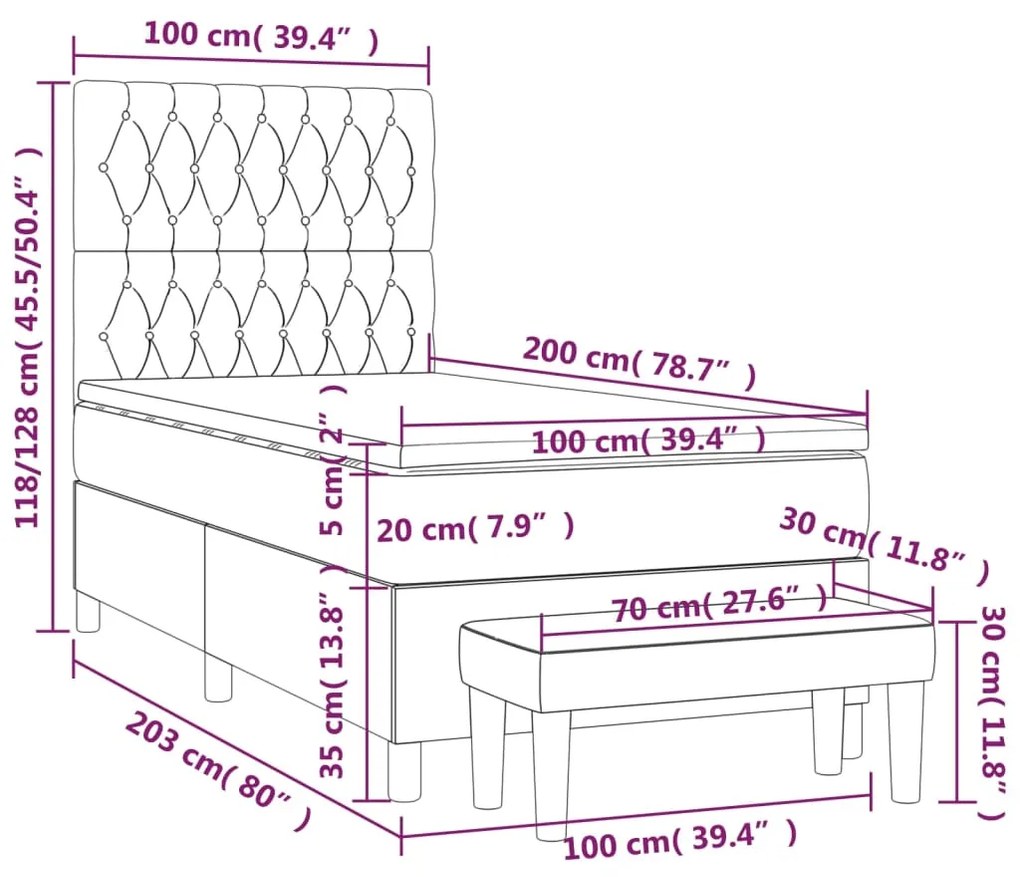 ΚΡΕΒΑΤΙ BOXSPRING ΜΕ ΣΤΡΩΜΑ ΑΝΟΙΧΤΟ ΓΚΡΙ 100X200 ΕΚ. ΥΦΑΣΜΑΤΙΝΟ 3136813